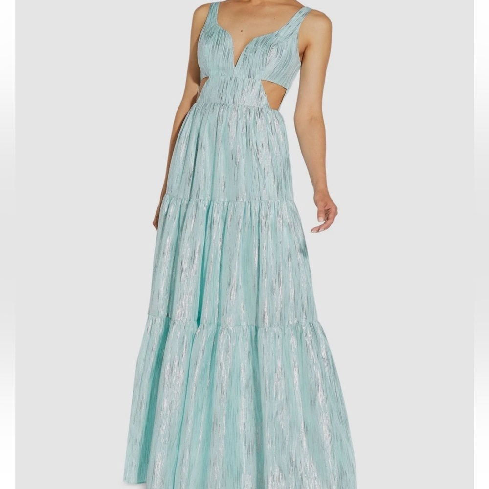 Aidan Mattox Sea Glass Organza Long Gown